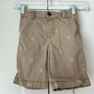 OshKosh B'gosh Boys Khaki Chino Shorts Adjustable Waist Shark Print Size 5T